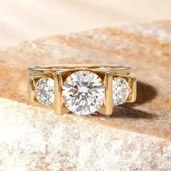 6ctw Tension-set Round Cut Three Stone Engagement Ring