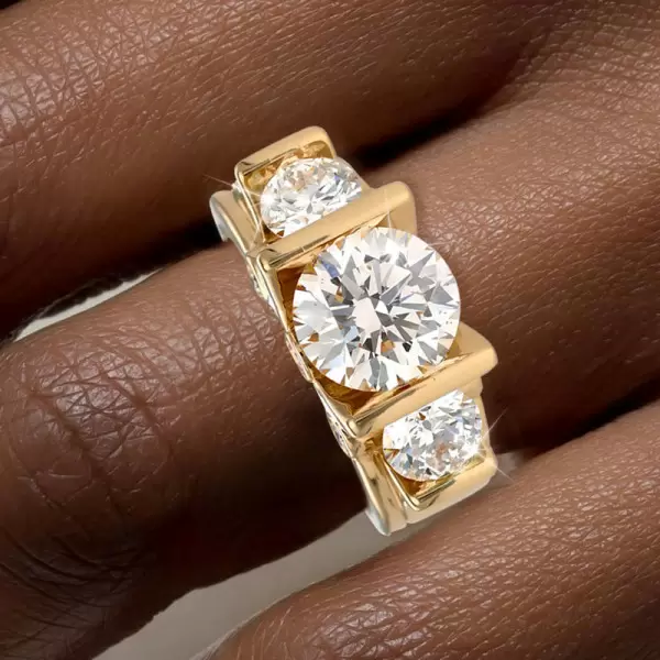 6ctw Tension-set Round Cut Three Stone Engagement Ring