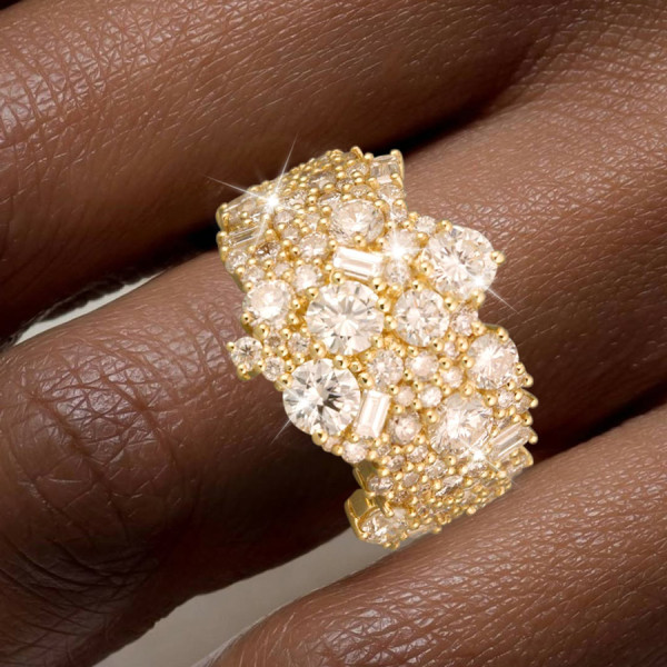 5ctw Round and Baguette Cut Clustered Cocktail Ring