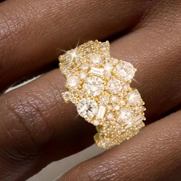 5ctw Round and Baguette Cut Clustered Cocktail Ring