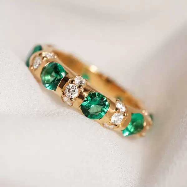 3ctw Round Cut Emerald/Pink Sapphire Eternity Ring