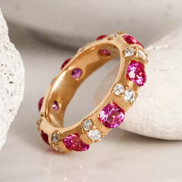 3ctw Round Cut Emerald/Pink Sapphire Eternity Ring
