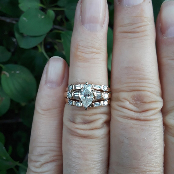 1.5ct Marquise Cut Vintage Three-piece Wedding Ring Set