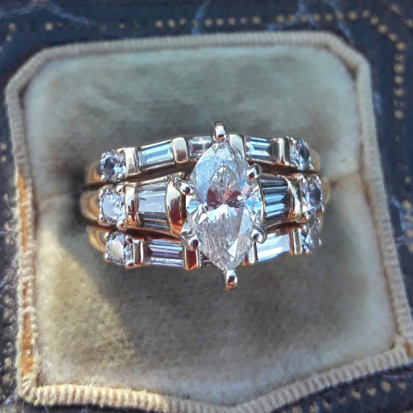1.5ct Marquise Cut Vintage Three-piece Wedding Ring Set