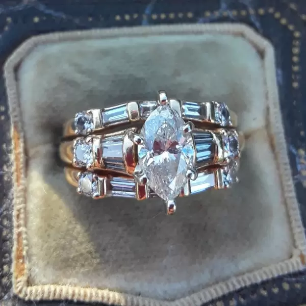 1.5ct Marquise Cut Vintage Three-piece Wedding Ring Set