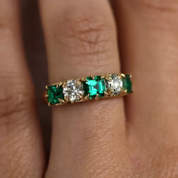 4ctw Asscher Cut Emerald Vintage Five-stone Ring