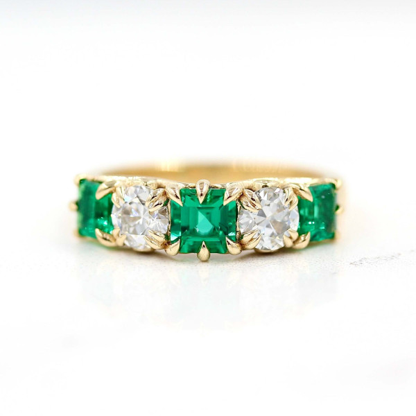 4ctw Asscher Cut Emerald Vintage Five-stone Ring