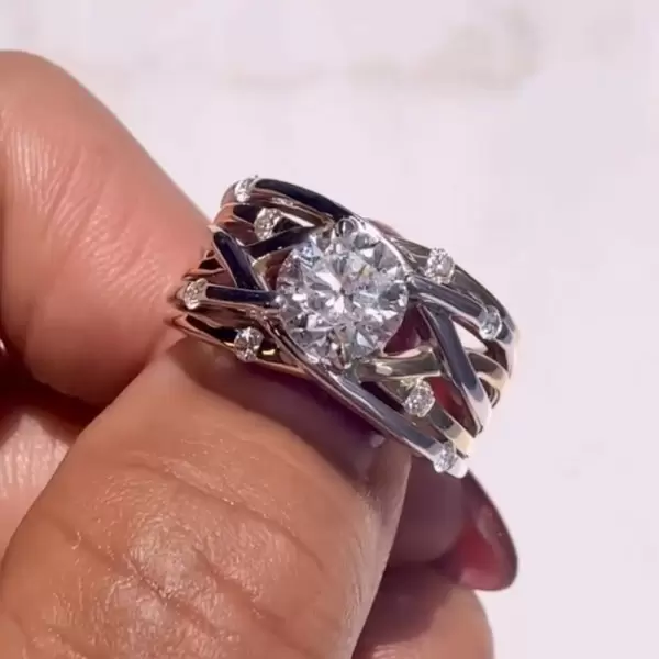 3ct Round Cut Intertwined Two Tone Engagement Ring