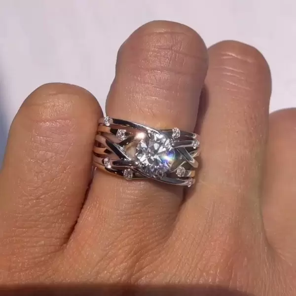3ct Round Cut Intertwined Two Tone Engagement Ring