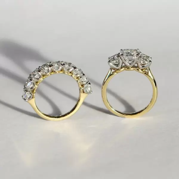 3ct Cushion Cut Three Stone Two Tone Wedding Ring Set
