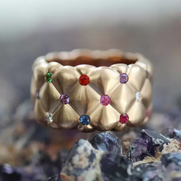 2ctw Round Cut Multicolor Sapphire Wide Cocktail Ring