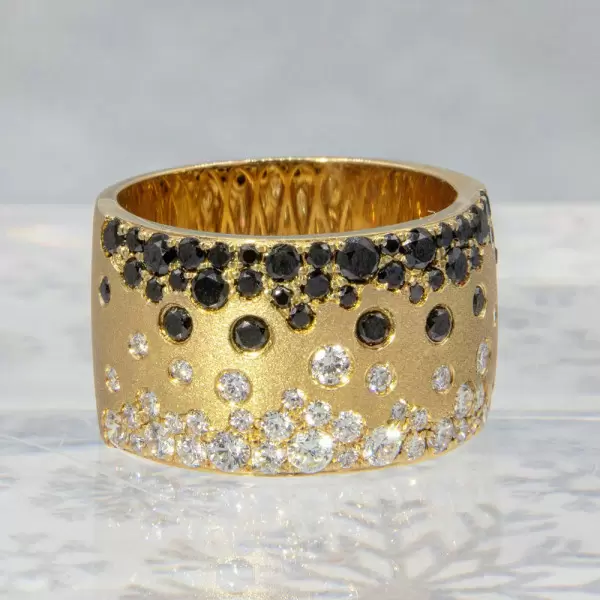 Flush Set White and Black Sapphire Starry Band Ring
