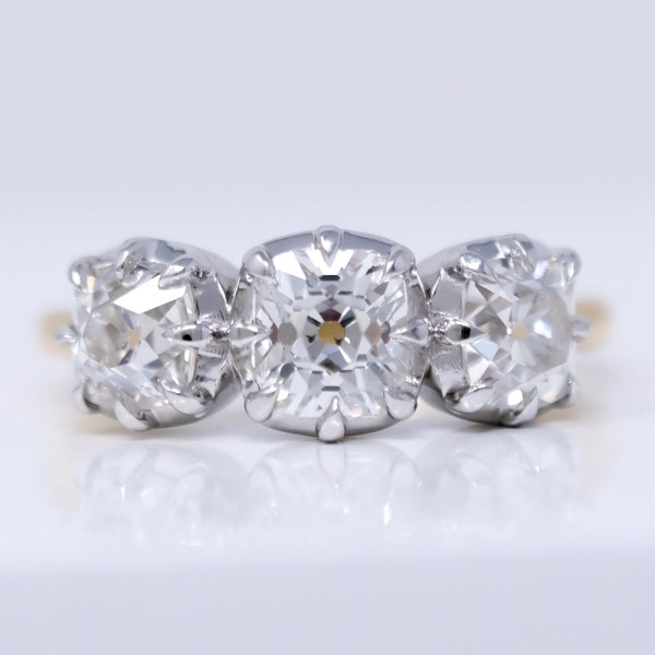 7ctw Cushion Cut Two Tone Vintage Three Stone Engagement Ring