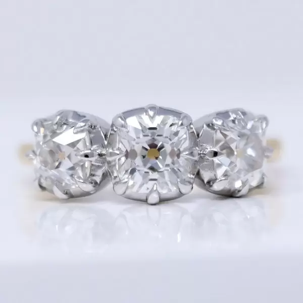 7ctw Cushion Cut Two Tone Vintage Three Stone Engagement Ring
