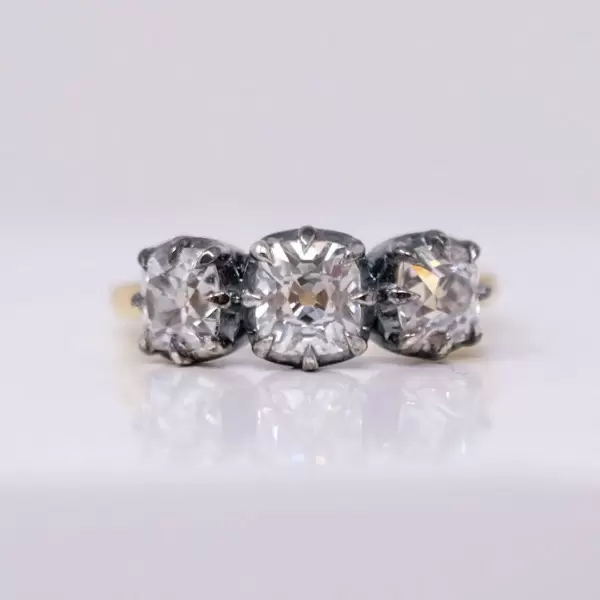 7ctw Cushion Cut Two Tone Vintage Three Stone Engagement Ring