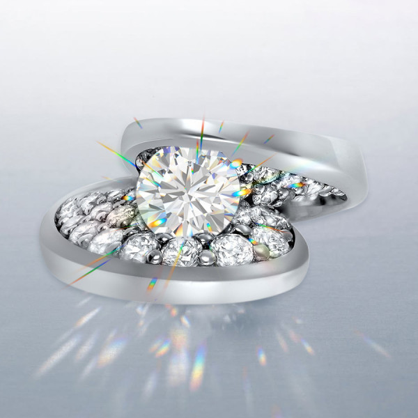 1.2ct Round Cut Curved Asymmetric Modern Engagement Ring