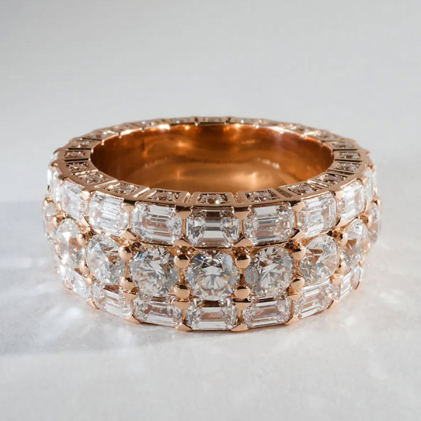 11ctw Round and Emerald Cut Unisex Eternity Ring
