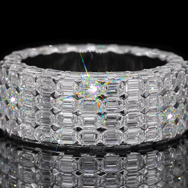 18ctw Allover Emerald Cut White Sapphire Unisex Eternity Ring