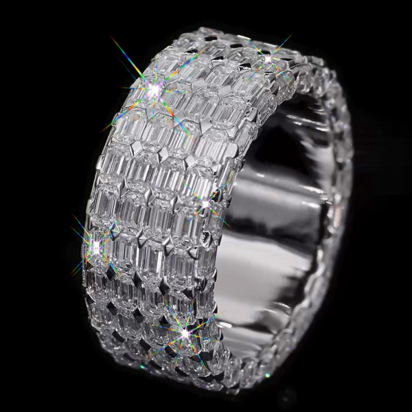 18ctw Allover Emerald Cut White Sapphire Unisex Eternity Ring