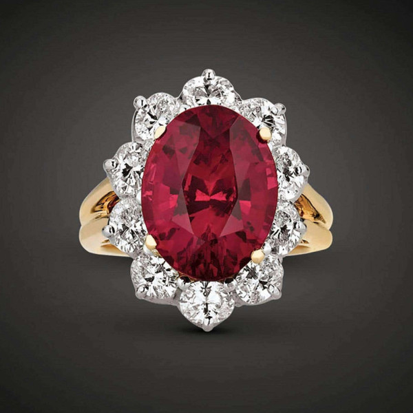 9.3ct Oval Cut Ruby Classic Halo Cocktail Ring