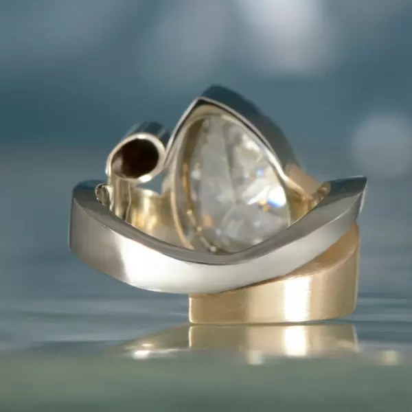 3ct Pear Cut White Sapphire Two Tone Modern Engagement Ring