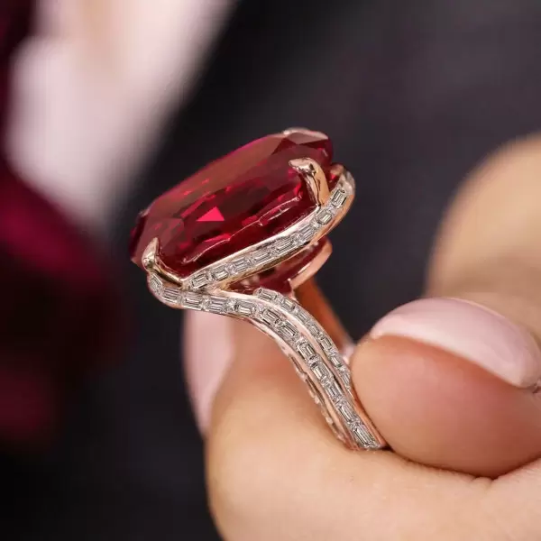 18ct Large Oval Cut Ruby Bypass Shank Cocktail Ring