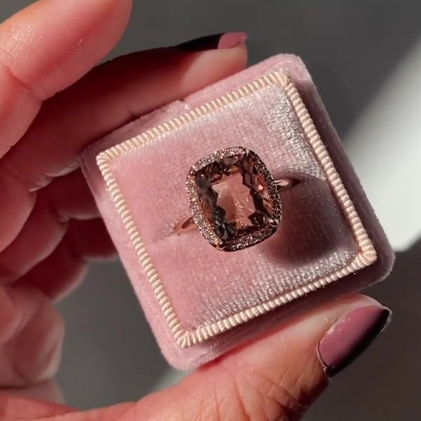 3ct Cushion Cut Champagne Halo Engagement Ring in Rose Gold