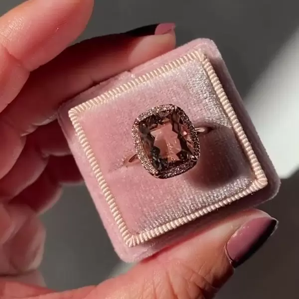 3ct Cushion Cut Champagne Halo Engagement Ring in Rose Gold