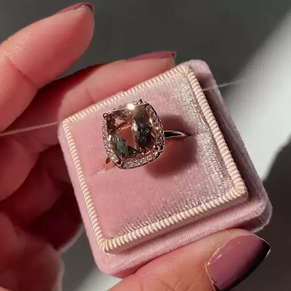 3ct Cushion Cut Champagne Halo Engagement Ring in Rose Gold