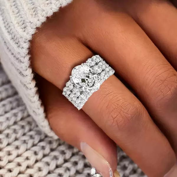 5ct Oval Cut White Sapphire 3pcs Bridal Set