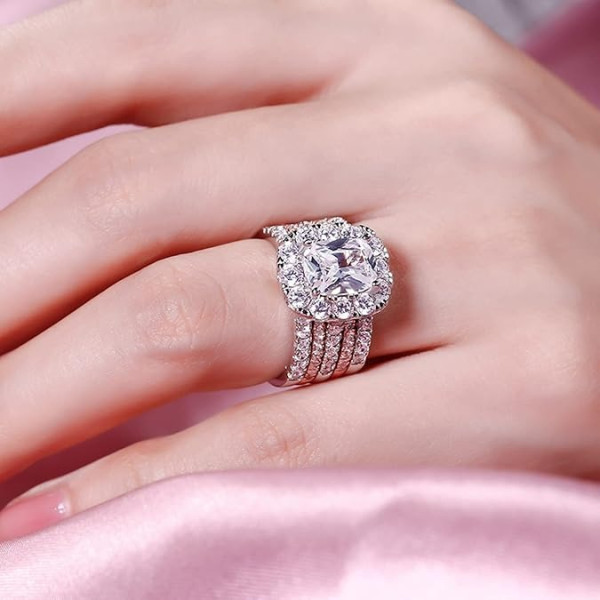 2ct Cushion Cut White Sapphire 5pcs Bridal Set