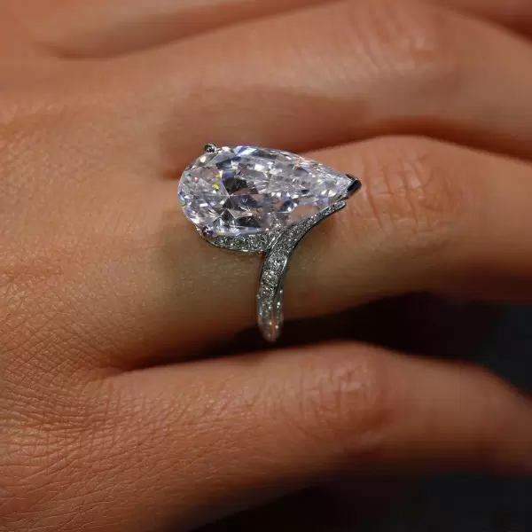 Flawless Pear Cut Silver Engagement Ring