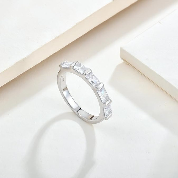 3ctw Emerald Cut White Sapphire Dainty Eternity Band