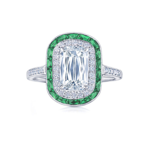 4ct Art Deco Emerald Calibre Halo Engagement Ring