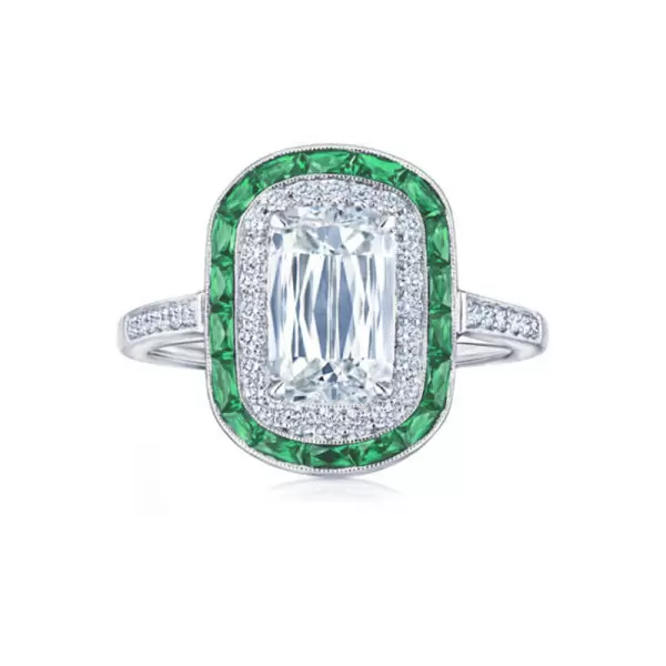 4ct Art Deco Emerald Calibre Halo Engagement Ring