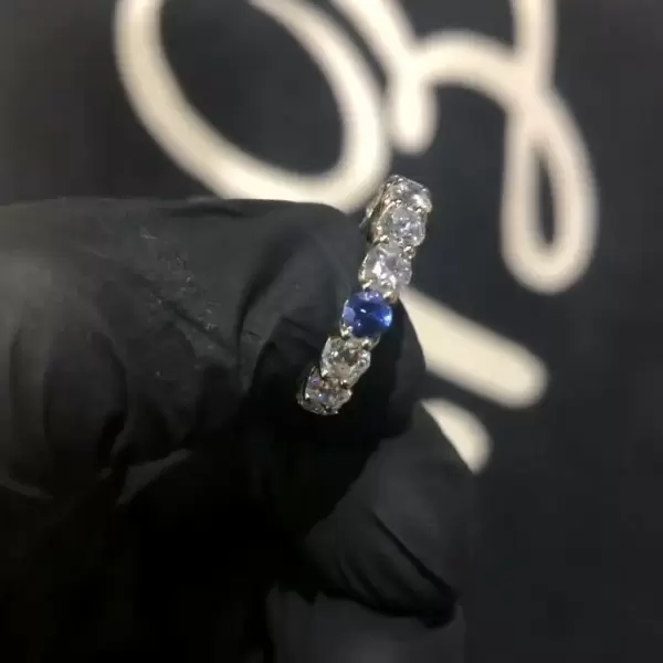Round Cut White&Blue Sapphire Eternity Band