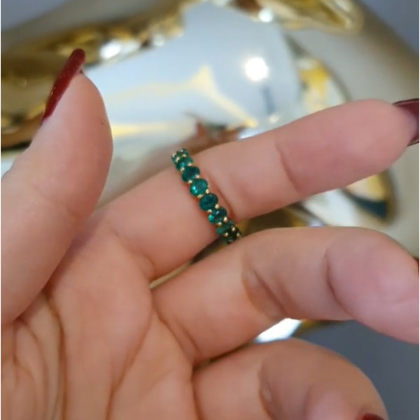 Oval Cut Emerald & White Sapphire Eternity Ring