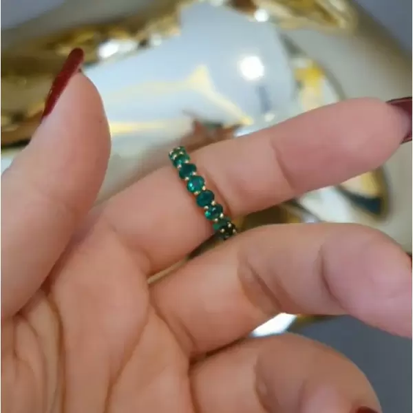 Oval Cut Emerald & White Sapphire Eternity Ring