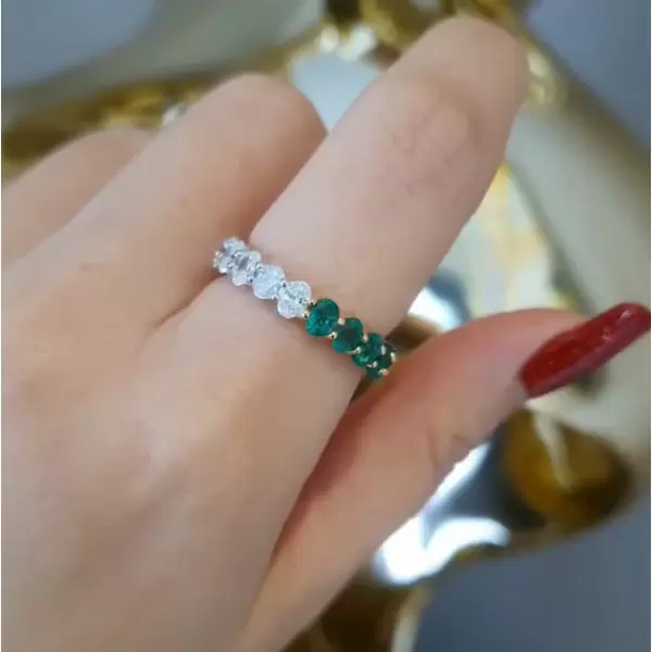 Oval Cut Emerald & White Sapphire Eternity Ring