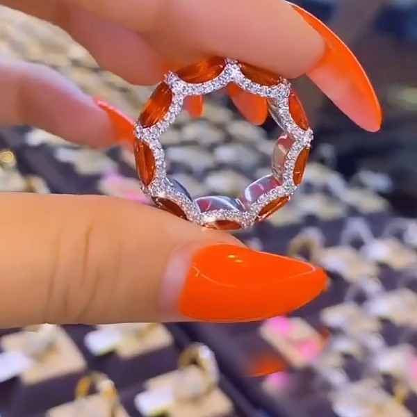 3.75ct Emerald Cut Orange Sapphire Eternity Band