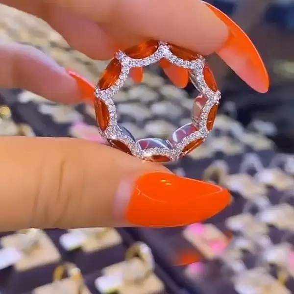3.75ct Emerald Cut Orange Sapphire Eternity Band