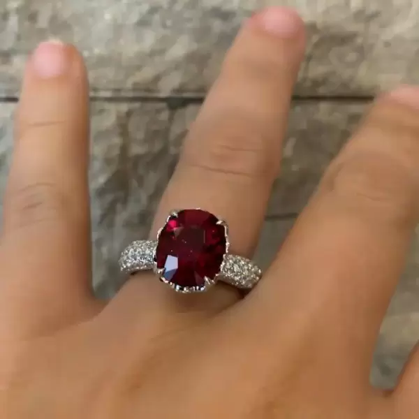 4ct Micro-pave Setting Oval Cut Ruby Ring