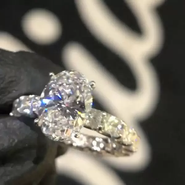 Full-pave Oval Cut Sterling Silver Engagement Ring