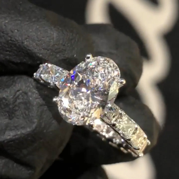 Full-pave Oval Cut Sterling Silver Engagement Ring