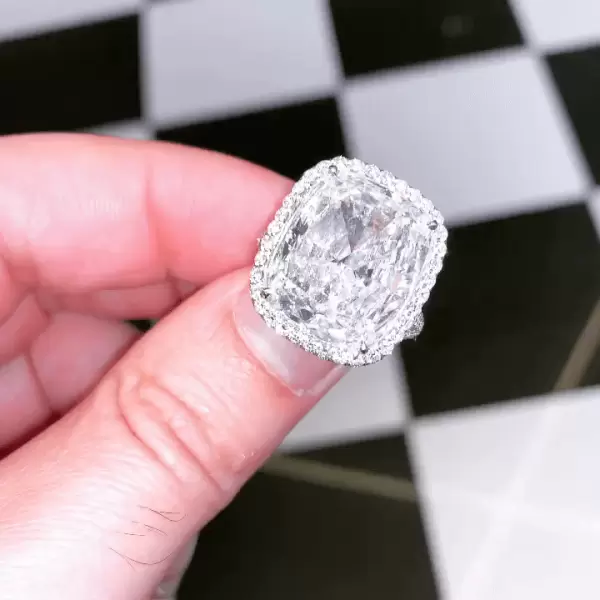 Cushion Cut White Sapphire Halo Pave Engagement Ring