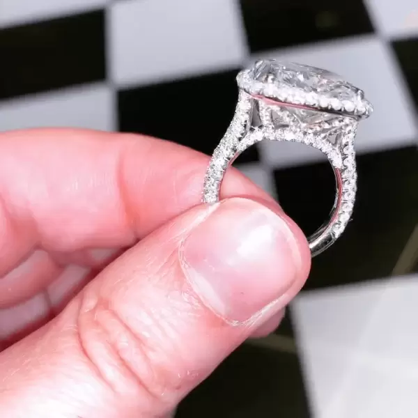 Cushion Cut White Sapphire Halo Pave Engagement Ring