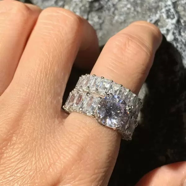 5ct Round Cut White Sapphire 2pcs Bridal Set