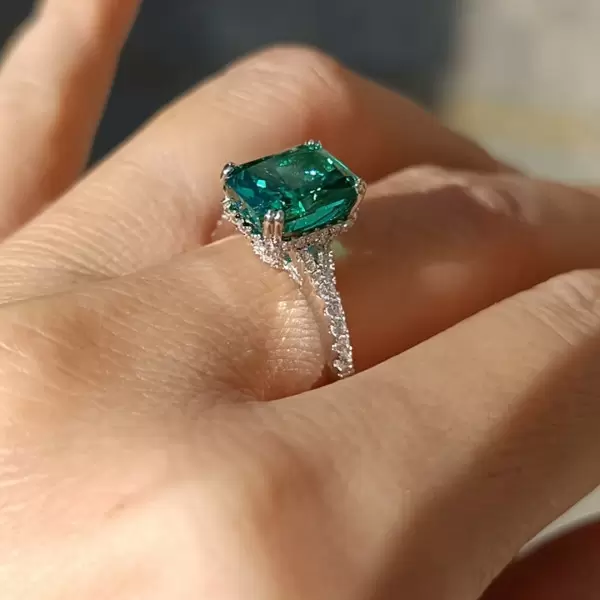 4ct Radiant Cut Green Sapphire Engagement Ring