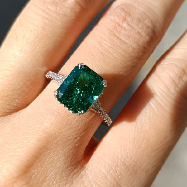 4ct Radiant Cut Green Sapphire Engagement Ring