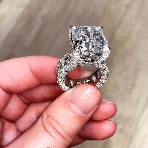 Radiant Cut Pave Eternity Band White Sapphire Massive Engagement Ring